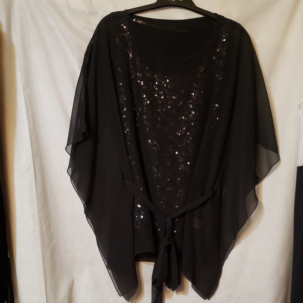 Peter Nygard Black Sequin Overlay Top